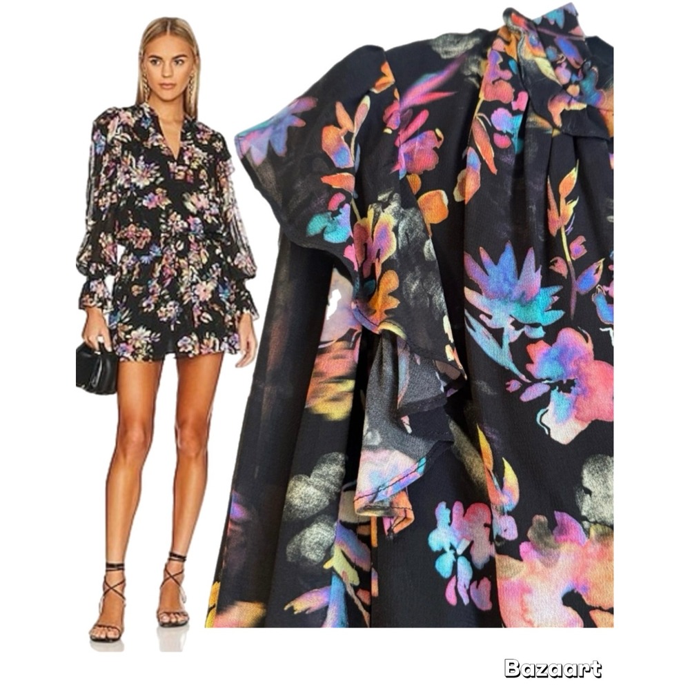 AMANDA UPRICHARD Revolve‎ Cerrone Mini Dress Mirabella Long Sleeve Black Floral - Picture 2 of 16
